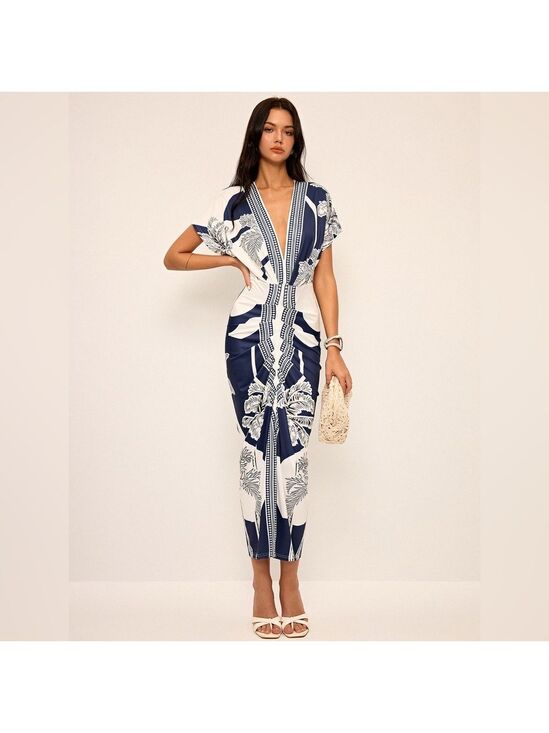 Commense Dresses & Skirts - Commense Printed Deep V-Neck Midi Dress